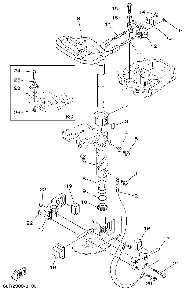 Yamaha F6A, F6B, F8C BRACKET 2 parts diagram